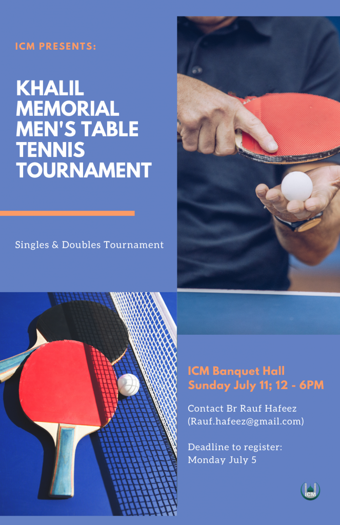 Khalil Memorial Men’s Table Tennis Tournament Islamic Center of