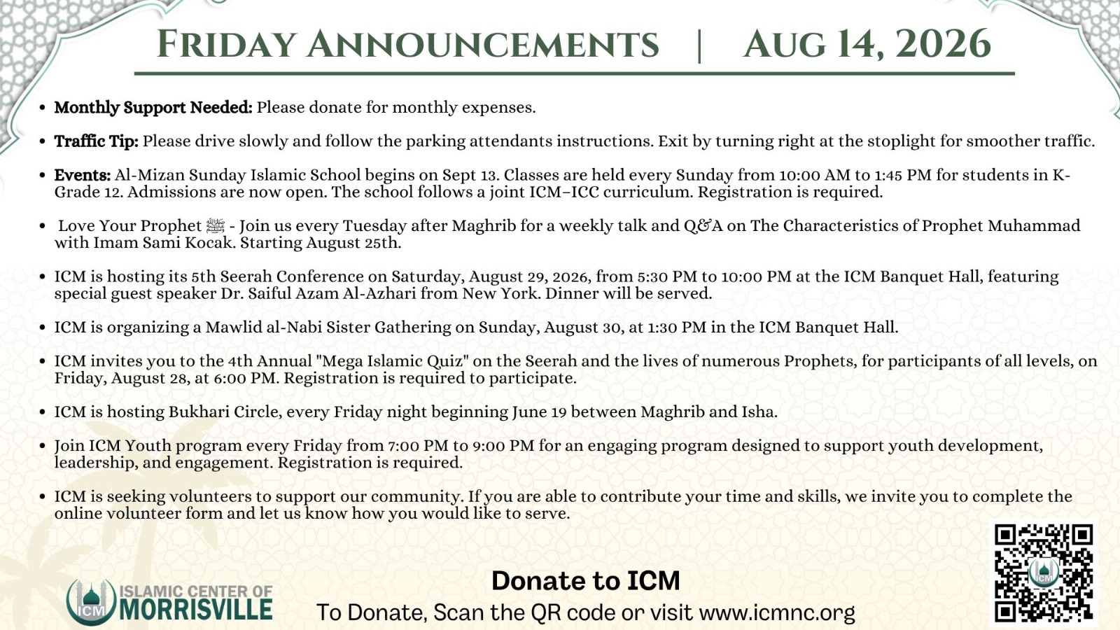 Friday Announcements