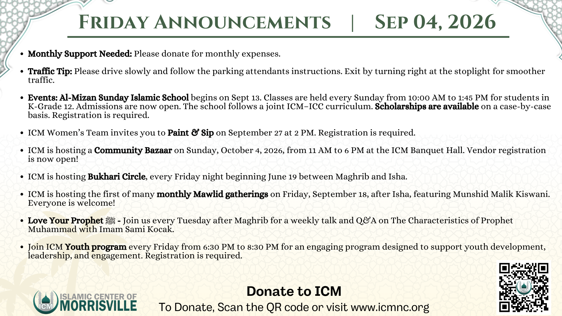 Friday Announcements