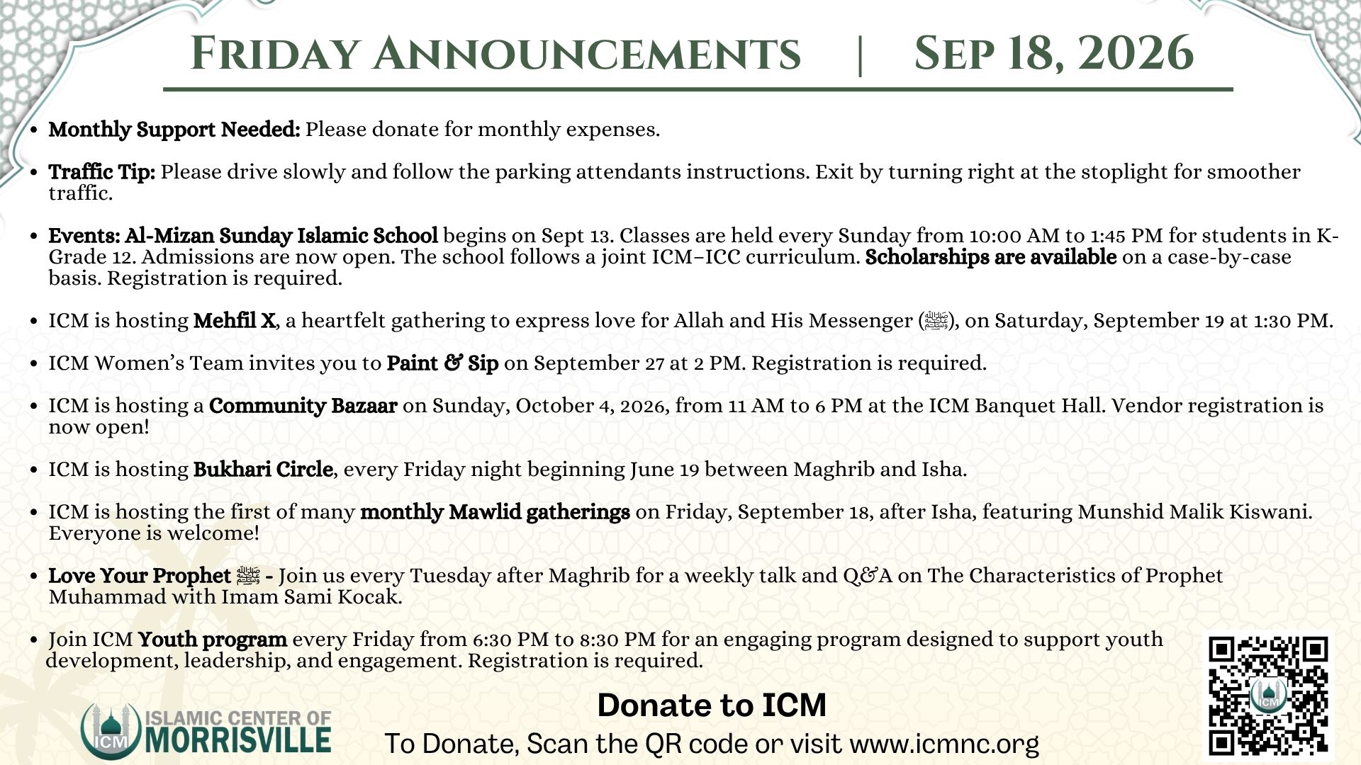 Friday Announcements