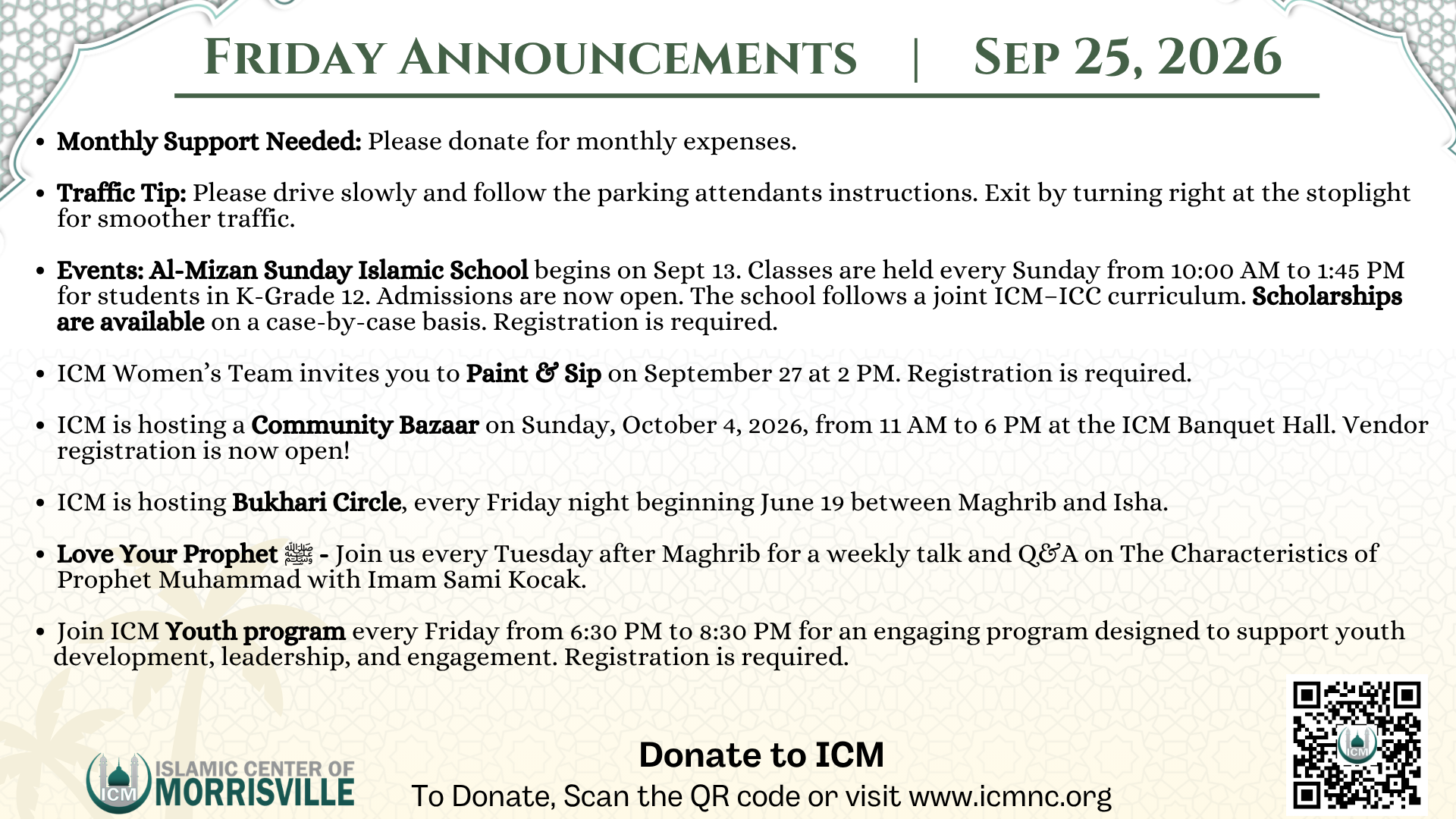 Friday Announcements