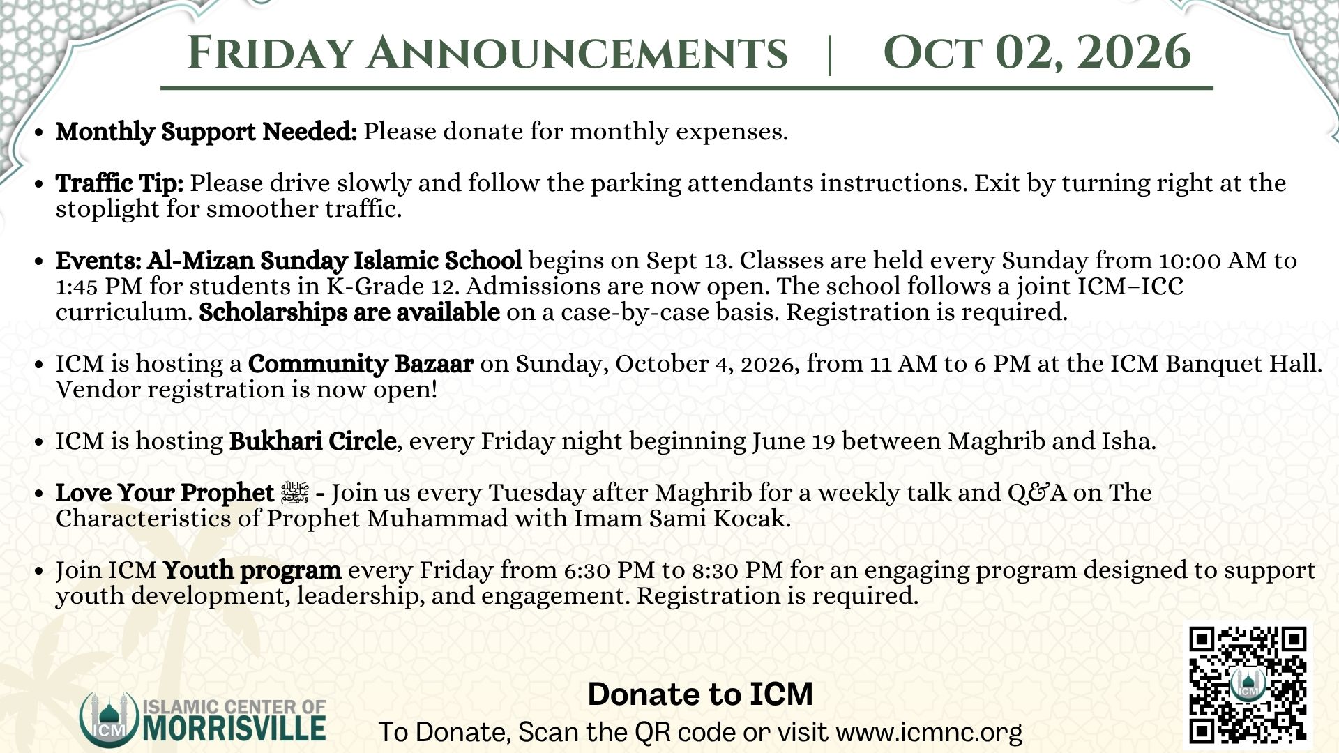 Friday Announcements