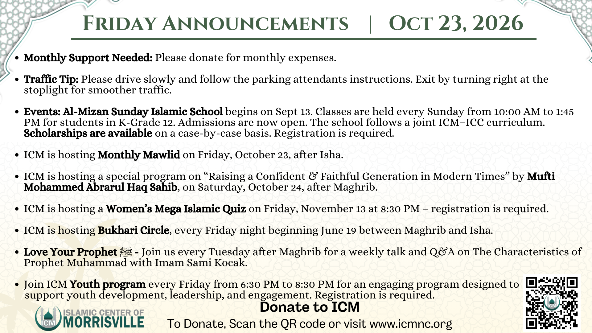 Friday Announcements